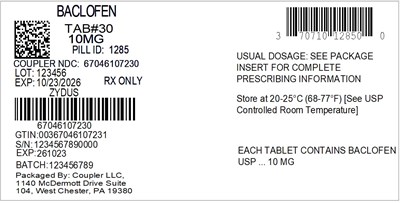 Label (70710 1285 0 Baclofen 10mg 67046 1072 30)